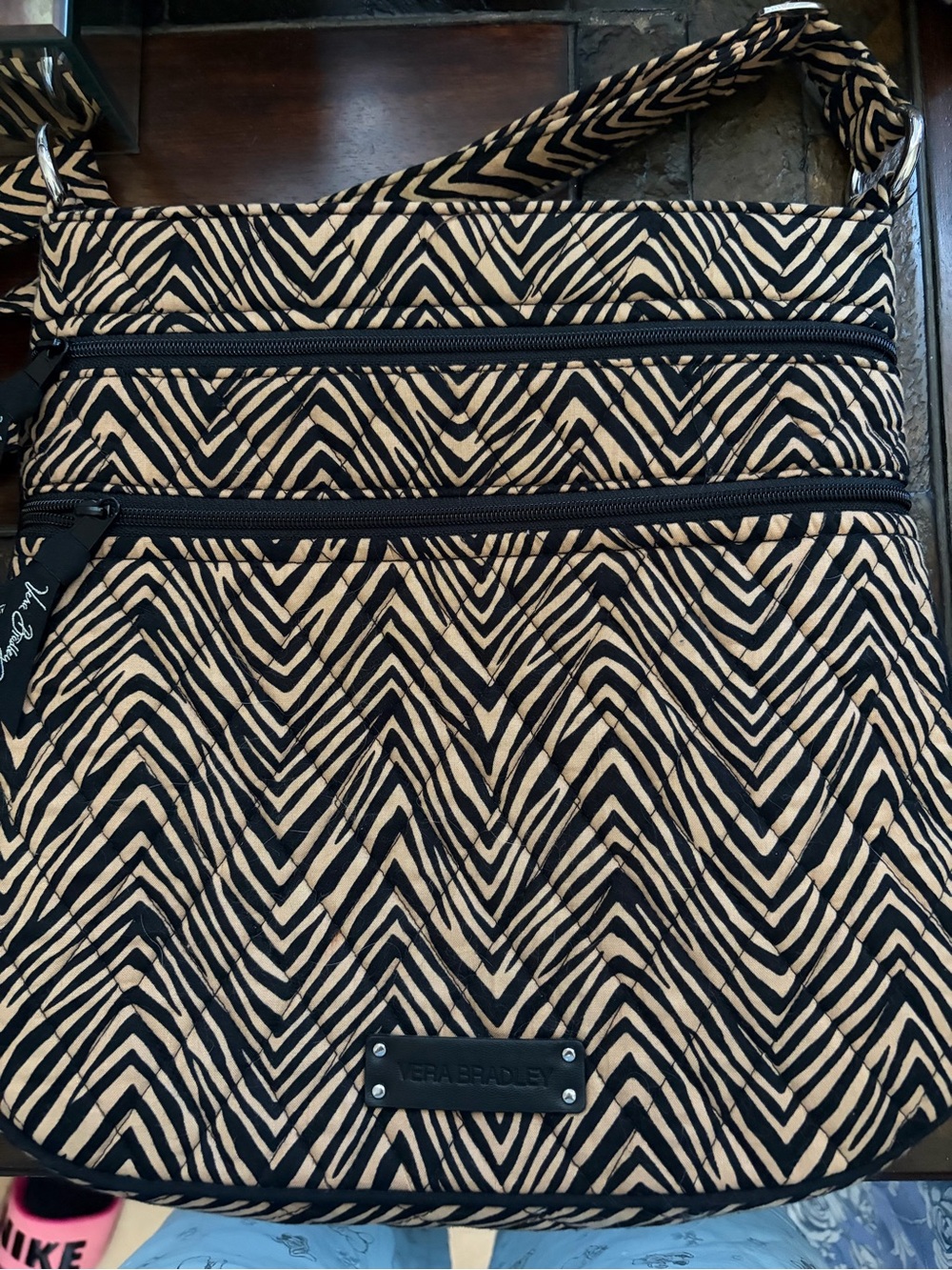 Vera Bradley Black and Tan Chevron-Style Crossbody Bag